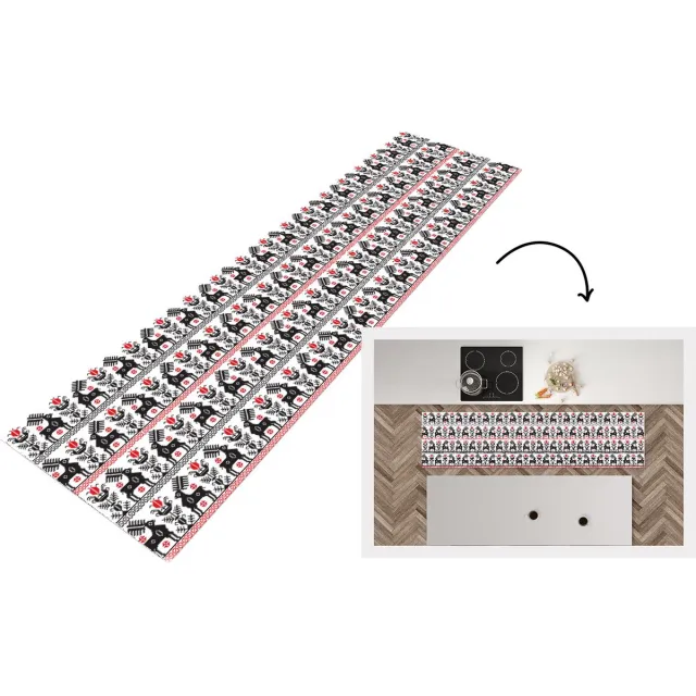 KitchenYeah Keukenloper - Loper keuken - Hert - Patroon - Zwart - Rood - Keukenloper vinyl, foto 2
