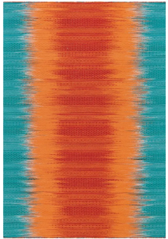 Padiro platgeweven designvloerkleed 90 x 160 cm - turquoise / oranje - modern abstract ontwerp - met kleurverloop - voor vloerverwarming - van wol en katoen
