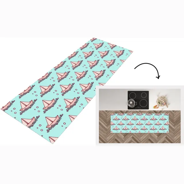 KitchenYeah Keukenloper - Loper keuken - Golf - Boot - Patronen - Kinderen - Avontuur - 150x50 cm - Keukenloper vinyl Multicolor