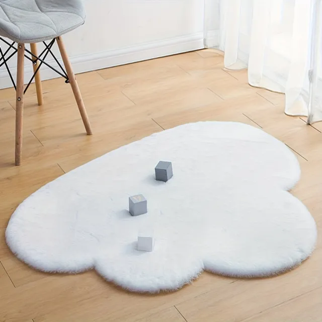 VHV Vloerkleed - Wolk vloerkleed voor kinderkamer en slaapkamer - Zacht polyester, effen en machinewasbaar - Voor woonkamer, studie en decoratie - Wit, 60x100 cm