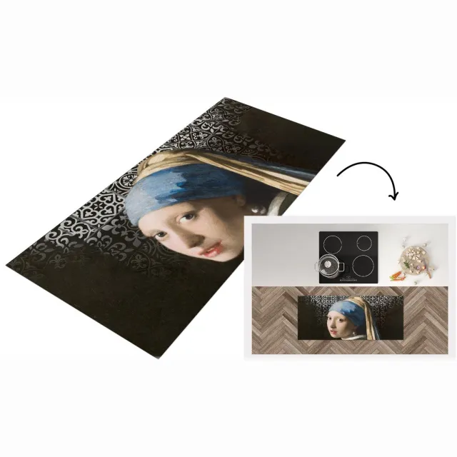 KitchenYeah Keukenloper - Loper keuken - Meisje met de parel - Tegels - Patronen - Keukenloper vinyl Multicolor