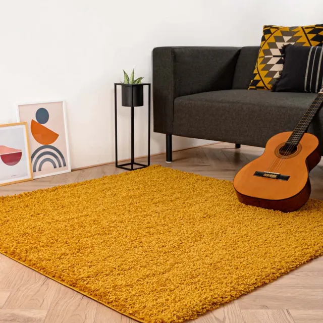 Tapeso Vierkant hoogpolig vloerkleed - Shaggy Trend okergeel 160x160
