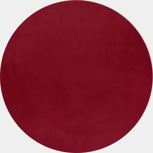 Muratap Pouffy Fluffy - Hoogpolig Rond Vloerkleed - Uni Kleur - Rood - Woonkamer Tapijt - Katoenen Rug- 200 CM Ø