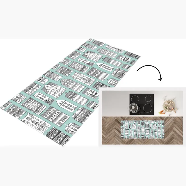 KitchenYeah Keukenloper - Loper keuken - Patronen - Huis - Skyline - Keukenloper vinyl Multicolor