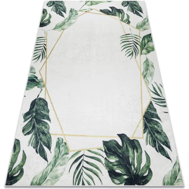 RUGSX Kleden Rugsx ANDRE 1168 tapijt wasbaar Monstera vertrekt, geome 160x220 cm Wit
