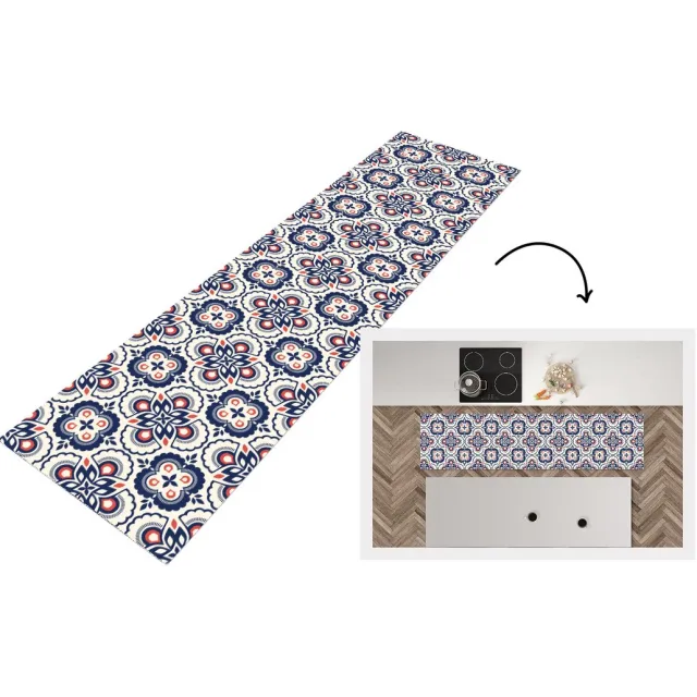 KitchenYeah Keukenloper 200x50 cm - Keukenmat vinyl Bloemen - Retro - Design - Keukenmatten loper - Keuken vloerkleed tapijt