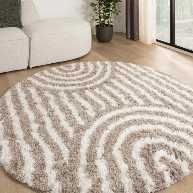 Tapeso Scandinavisch vloerkleed rond - Cozy Arch beige 160