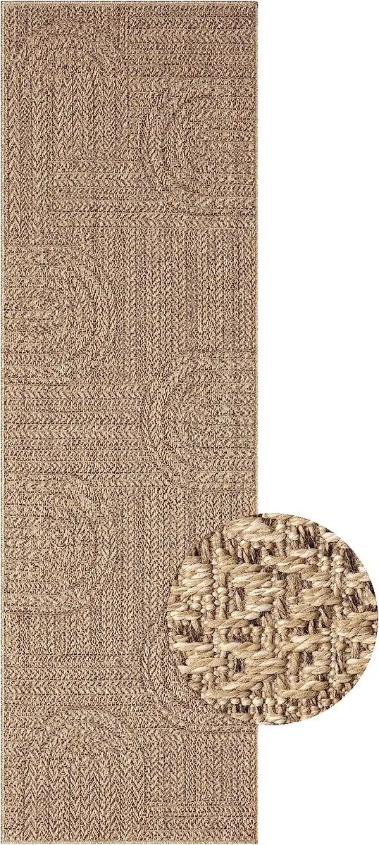 the carpet Kansas – In- & Outdoor Vloerkleed in Jute-look met Cirkelmotief – Weerbestendig – Naturel natuur