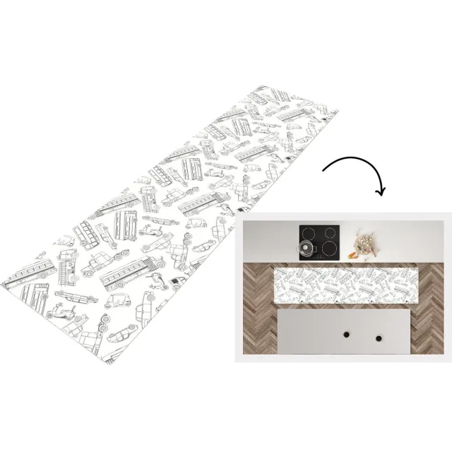 KitchenYeah Keukenloper - Loper keuken - Patronen - Auto - Vrachtwagen - 240x60 cm - Keukenloper vinyl Multicolor