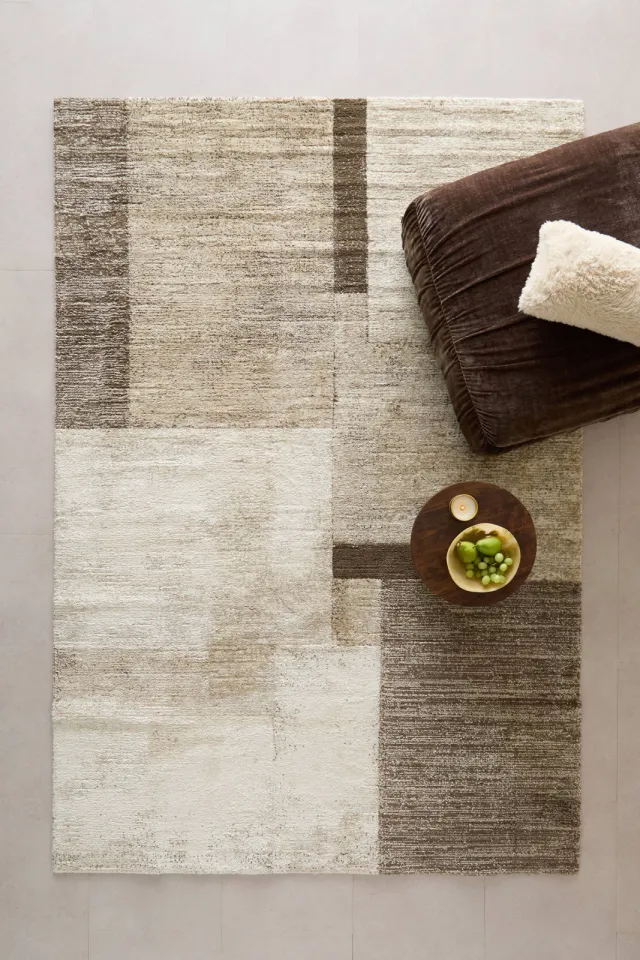 NOUS Living Horizon hoogpolig vloerkleed crème donkerbruin, foto 2