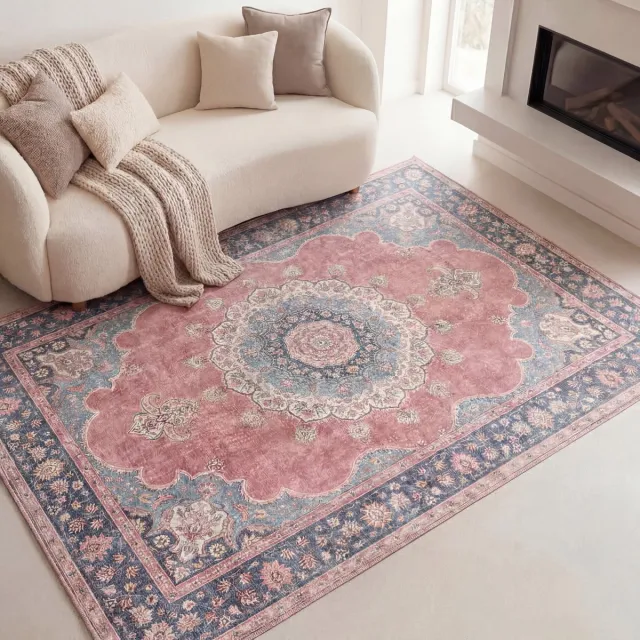 Fraai Vintage vloerkleed - Lily Medaillon Rood/Roze | Fleurig - 160x230cm
