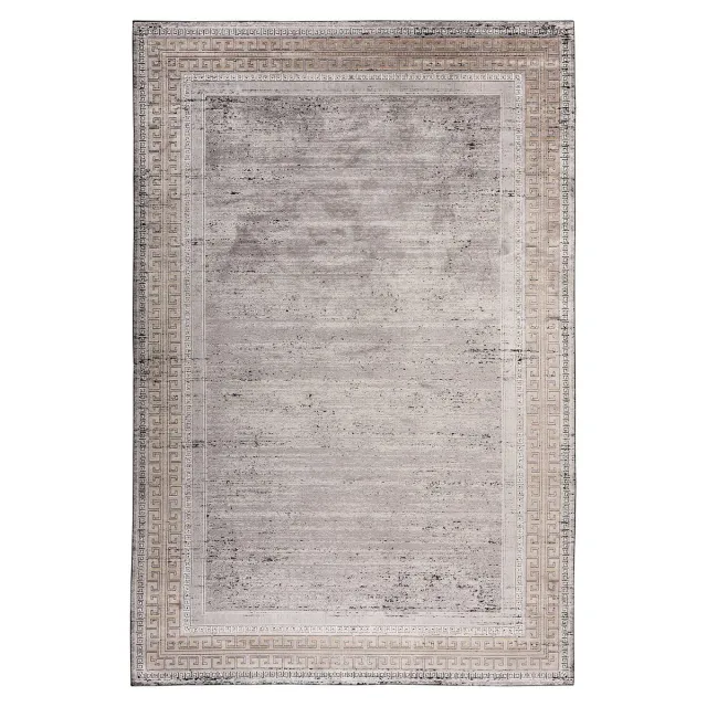 Padiro elegant laagpolig vloerkleed 80 x 150 cm - grijsbeige - vintage patroon - voor vloerverwarming - van viscose, polyacryl en katoen