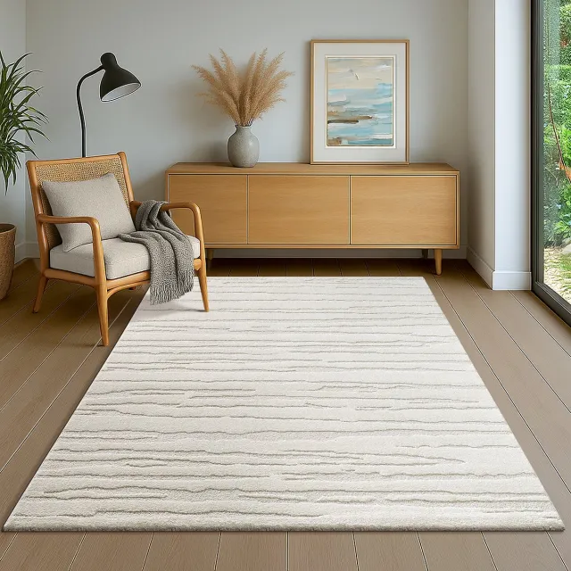 the carpet Everest – vloerkleed met moderne korte pool, hoog-laag effect, 3D-effect, hoge pooldichtheid en aangenaam zacht, organisch Lijnendesign, crème, 120 x 170 cm Cream