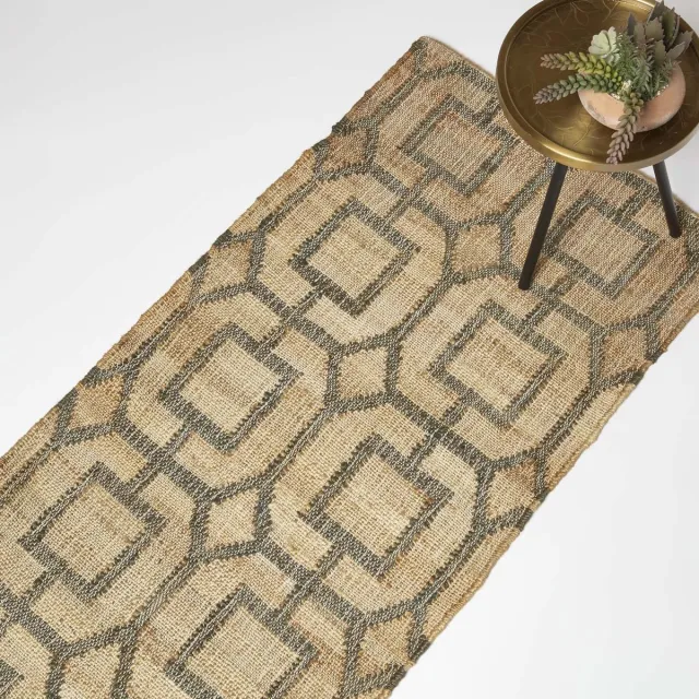 Homescapes jute loper Tiran bruingrijs - geometrisch patroon, 66 x 200 cm Bruin-Grijs