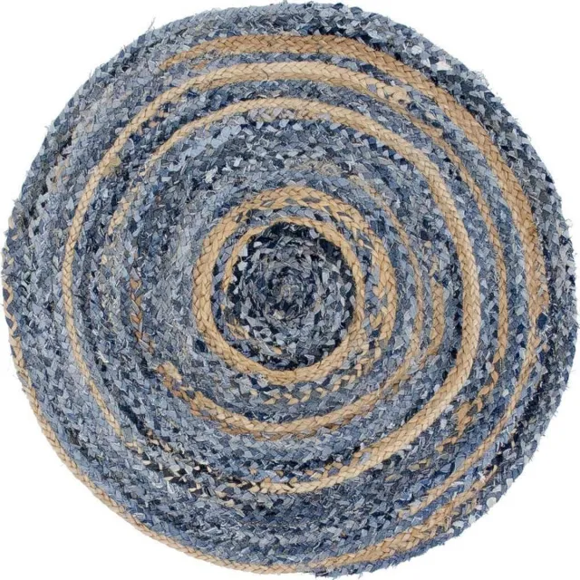 Ancient Wisdom Vloerkleed - Ronde jute en gerecycled denim - tapijt - interieur - decoratie - vloerbedekking - woonaccessoires - vloerkleden multicolor
