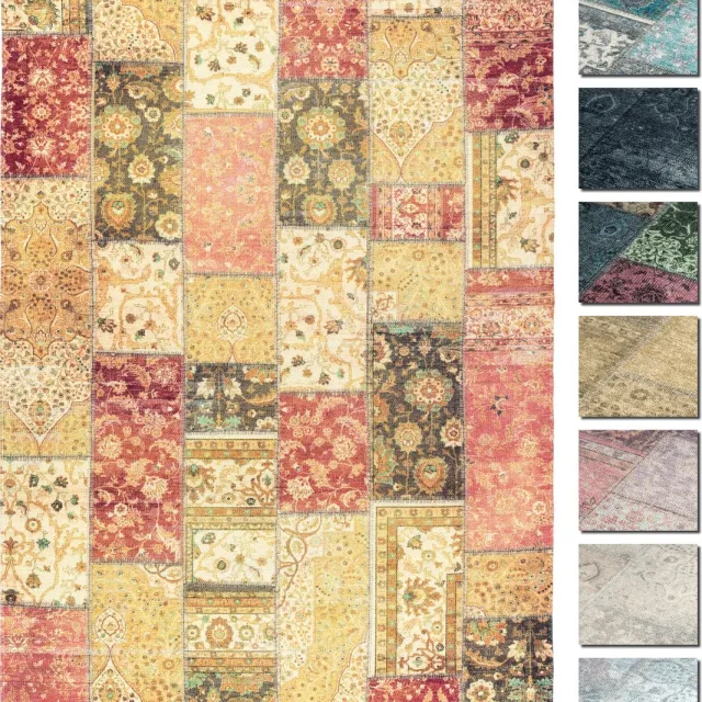 TESSO LIVING Kelim Patchwork Tapijt Woonkamer Rood 155 X 225cm, Modern Laagpolig Vloerkleed, Superzacht, Machinewasbaar