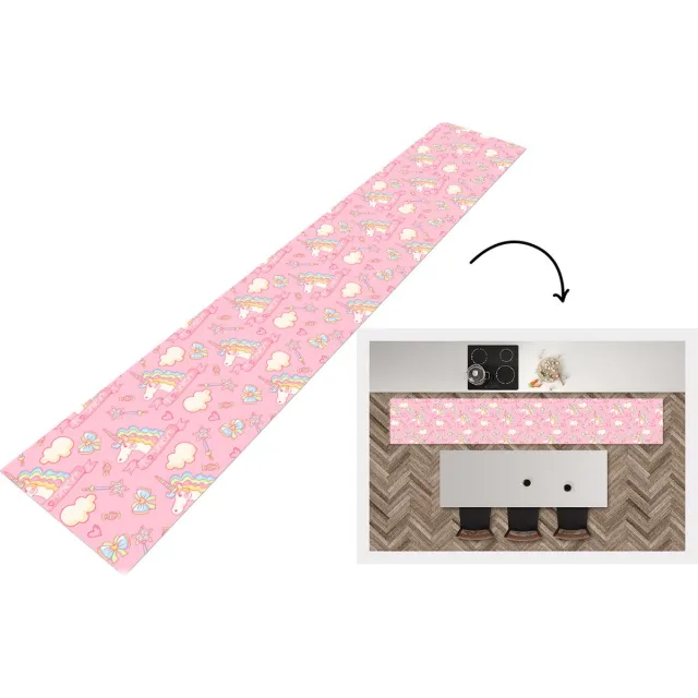 KitchenYeah Keukenloper - Loper keuken - Unicorn - Roze - Patronen - Kind - 300x50 cm - Keukenloper vinyl Multicolor