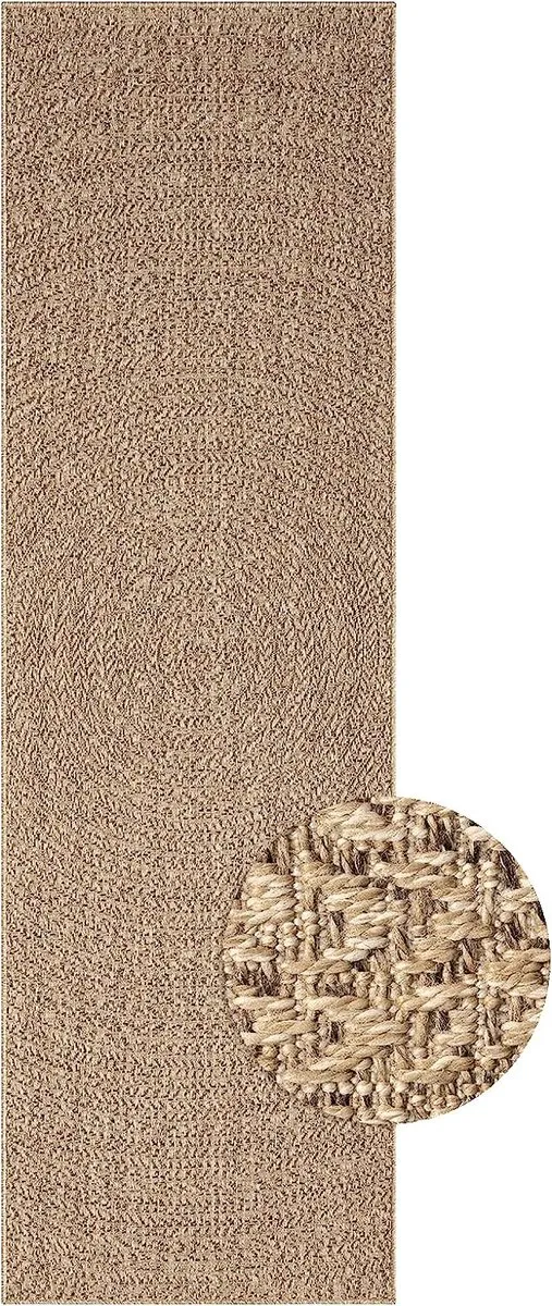 the carpet Kansas – In- & Outdoor Vloerkleed, Natuurlijk Cirkelpatroon, Weerbestendig & UV-Bestendig – Naturel – 80 x 250 cm