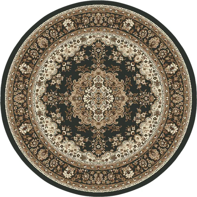 Muratap Nain Klassiek Medaillon - Rond - Laagpolig Oosters Vloerkleed - Vintage Tapijt - Zwart- 200 CM Ø