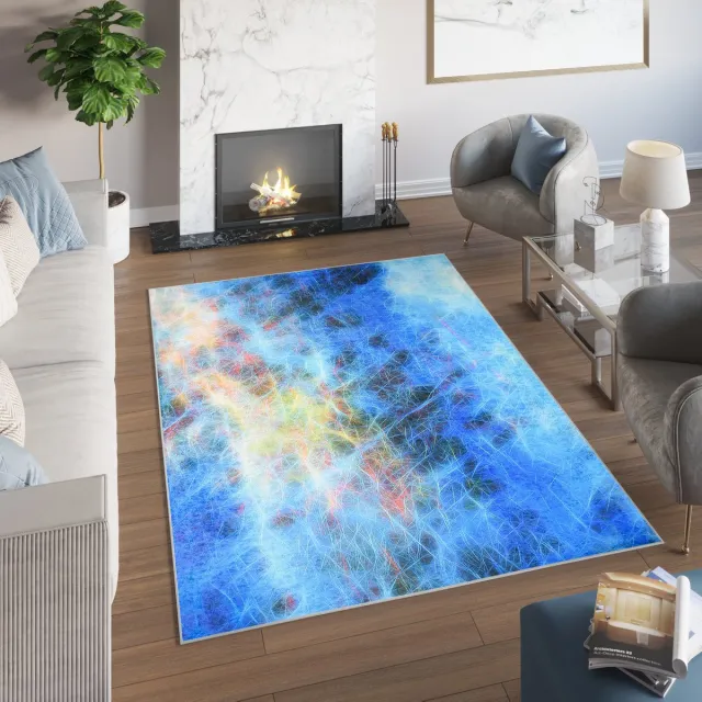 Tapiso Toscana Vloerkleed Antislip Blauw Neon Kleed Tapijt