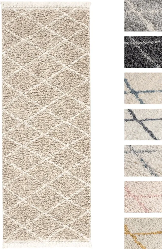 TESSO LIVING Vloerkleed Shaggy, Tapijt, Beige, Hoogpolig, 80cm x 200cm, Superzacht, Franjes, Berber stijl