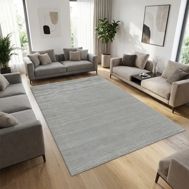 TapisTrend Designer tapijt Grijs 80x300 cm Modern vloerkleed met fijne horizontale reliëflijnen, wasbaar, voor woonkamer en slaapkamer