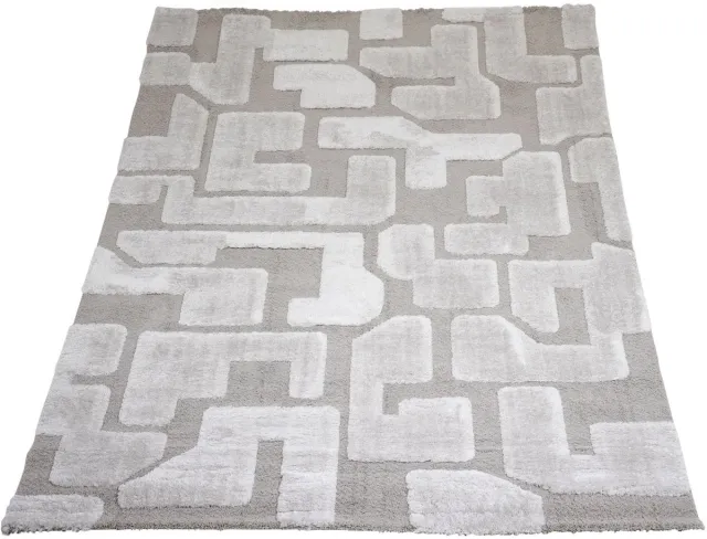 Veer Carpets Vloerkleed Liana Beige - Design Hoog-Laag Vloerkleed met Grafisch Labyrint Patroon in Scandinavische / Japandi Stijl