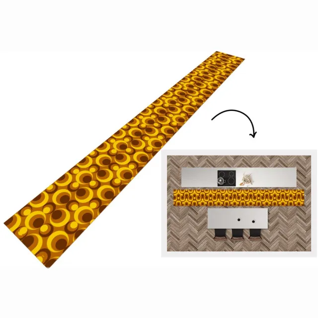KitchenYeah Keukenloper 480x60 cm - Keukenmat vinyl Patronen - Retro - Bruin - Geel - Keukenmatten loper - Keuken vloerkleed tapijt