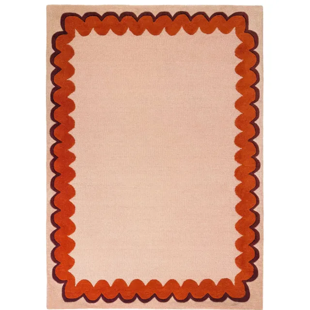 Flair Rugs Wiggle Border wollen vloerkleed oranje