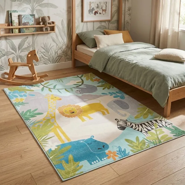 Little Olly Kindervloerkleed - Jungle Leeuw Multicolor | Lekker zacht - 80x150cm