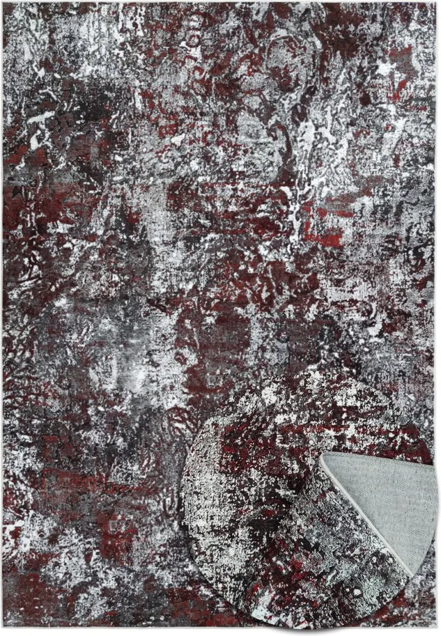 TESSO LIVING Modern Vloerkleed - Abstract Marmerlook - Zacht - Machinewasbaar Tapijt - Antislip - Premium Polyester Vezels - Bordeaux - 120cm x 160cm