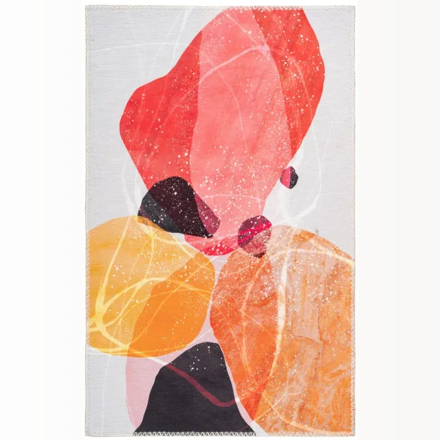 Padiro design laagpolig vloerkleed 80 x 150 cm - lichtbeige - modern abstract ontwerp - voor vloerverwarming - van polyester en katoen