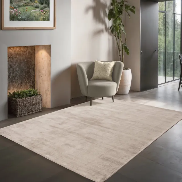 the carpet Janelle elegante hoge kwaliteit viscose woonkamer tapijt, prachtige handgeweven korte pool in premium kwaliteit, L Beige, 120 x 170 cm