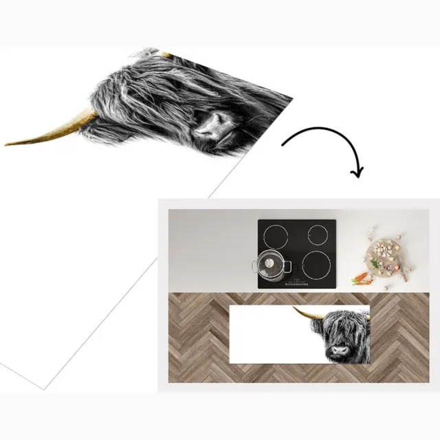 KitchenYeah Keukenloper - Loper keuken - Schotse hooglander - Zwart - Goud - Keukenloper vinyl Multicolor