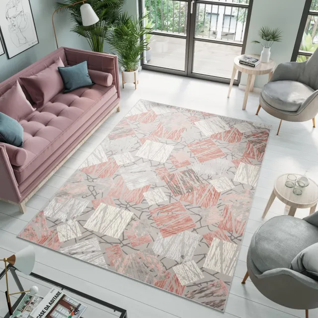 Tapiso Asthane Vloerkleed Grijs Creme Roze Woonkamer Slaapkamer Tapijt Grijs Roze1