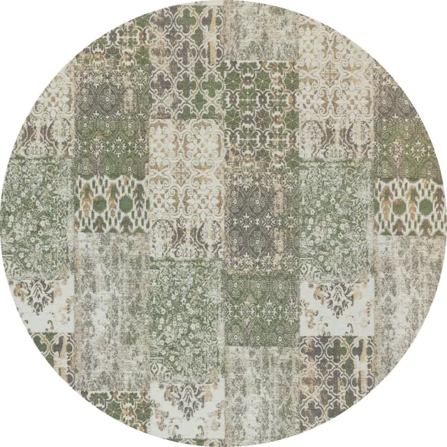 Gínore Vintage rond vloerkleed - Patchwork - Tapijten woonkamer - Olive Groen - 280cm ø