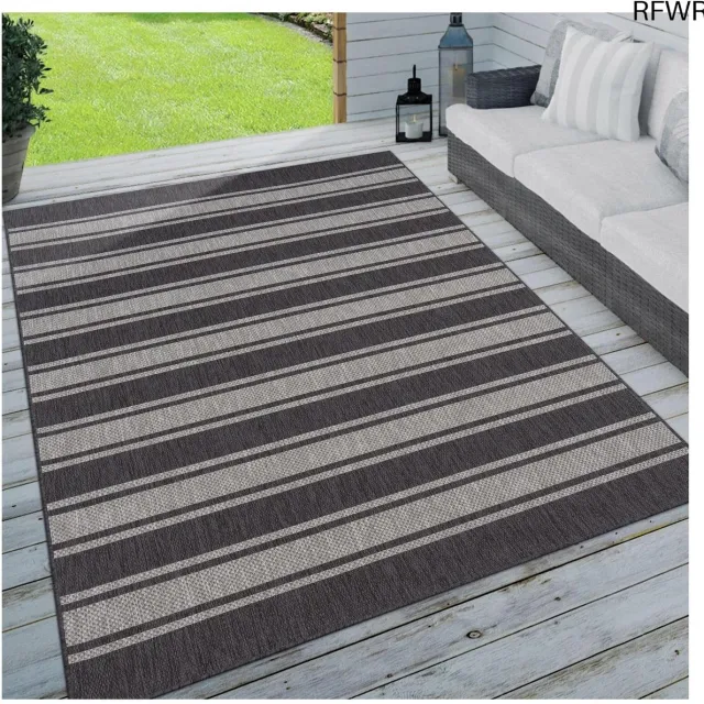 RFWR Geometrisch Gestreept Tuin Vloerkleed 60x100 cm voor Binnen en Buiten Grijs