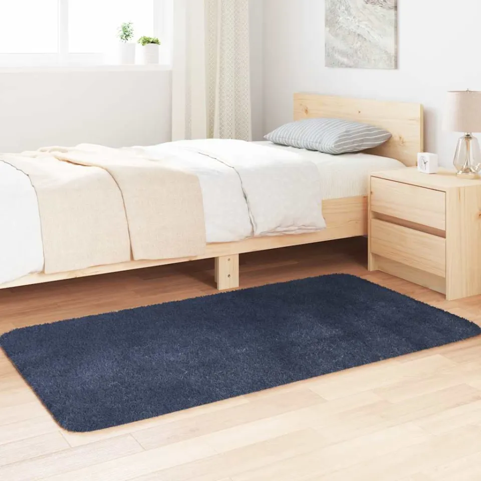 vidaXL Hoogpolig vloerkleed NAVARRA 80x150 cm polyester marineblauw, foto 3