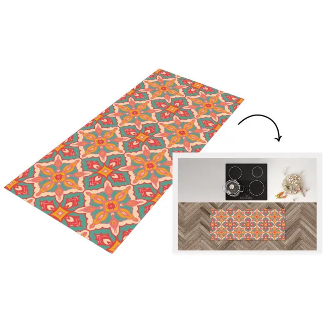 KitchenYeah Keukenloper - Keukenmat vinyl Patroon - Hippie - Oranje - Keukenmatten loper - Keuken vloerkleed tapijt, foto 2