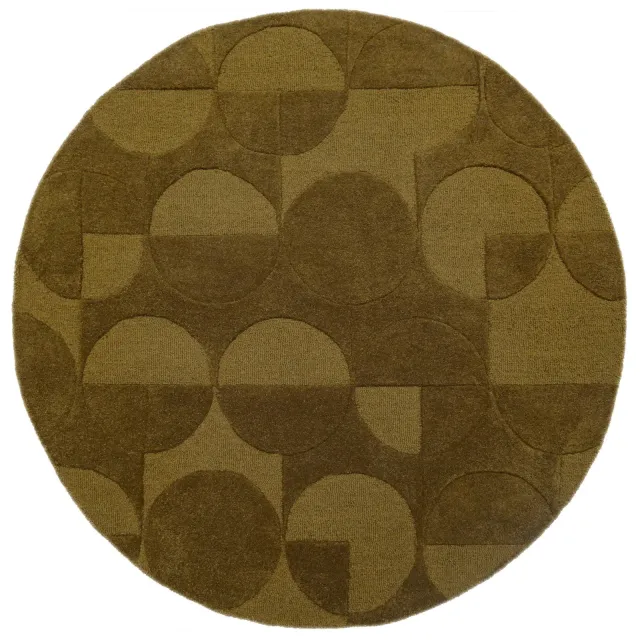 Flair Rugs Gigi Wool Geometric Circle rond vloerkleed olijfgroen