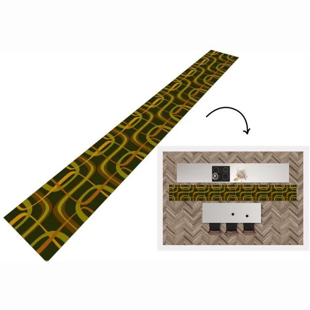 KitchenYeah Keukenloper 400x50 cm - Keukenmat vinyl Jaren 70 - Retro - Groen - Keukenmatten loper - Keuken vloerkleed tapijt