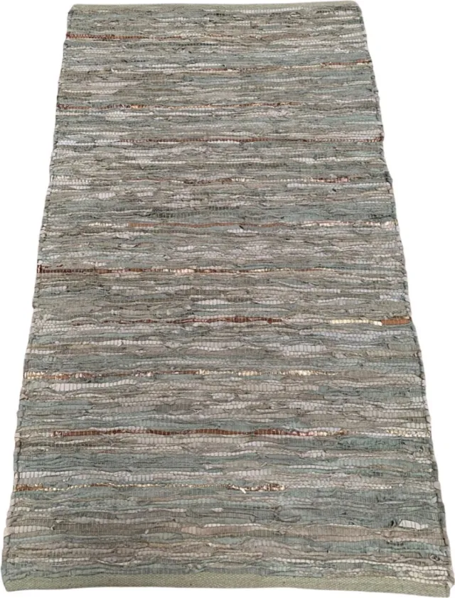 LM-Collection Casa Vloerkleed - 80x140cm - Salie/Goud - Jute/Leer - vloerkleed kinderkamer, vloerkleed laagpolig, vloerkleed 160x230 Groen Grijs Goud
