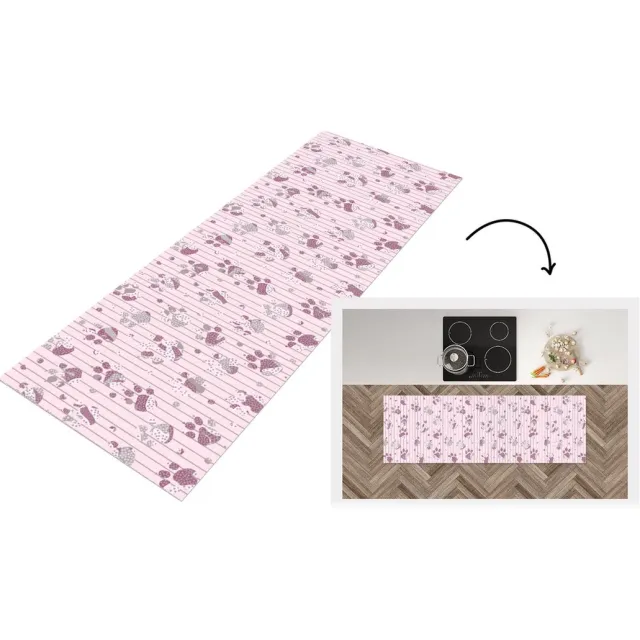 KitchenYeah Keukenloper - Loper keuken - Hond - Roze - Patronen - 180x60 cm - Keukenloper vinyl Multicolor
