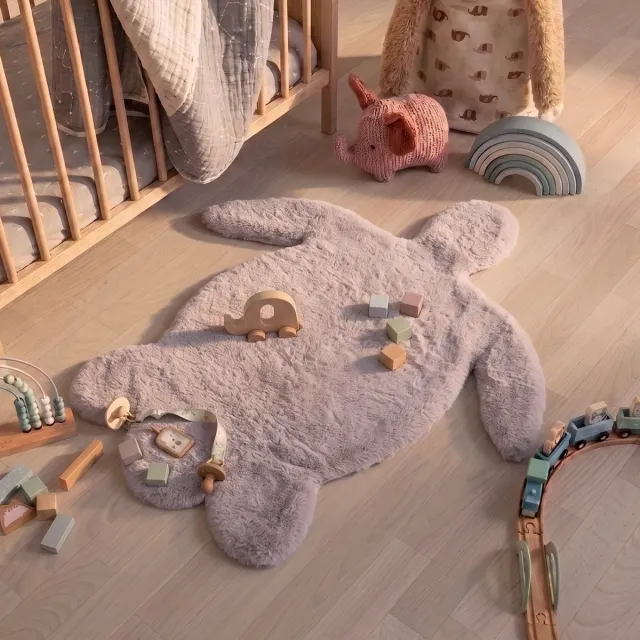 Little Olly Kindervloerkleed - Huggy Schildpad Grijs | Super fluffy! - 80x90cm