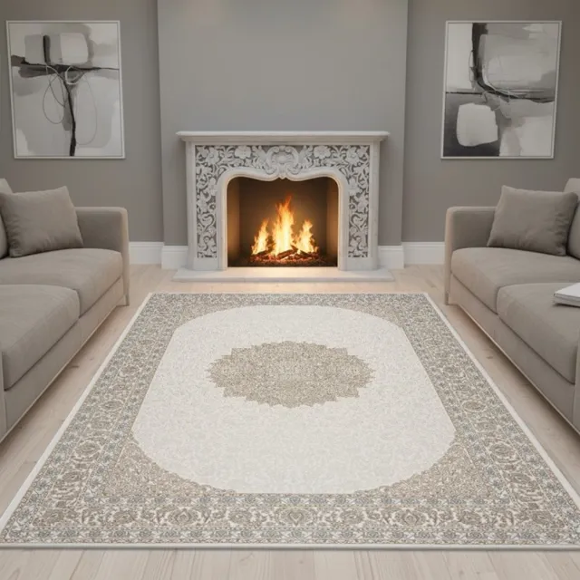 TapisTrend Designer tapijt Beige 200x290 cm Oosterse vloerkleed met een groot centraal medaillon en gedetailleerde bloemmotieven voor de woon- en eetkamer