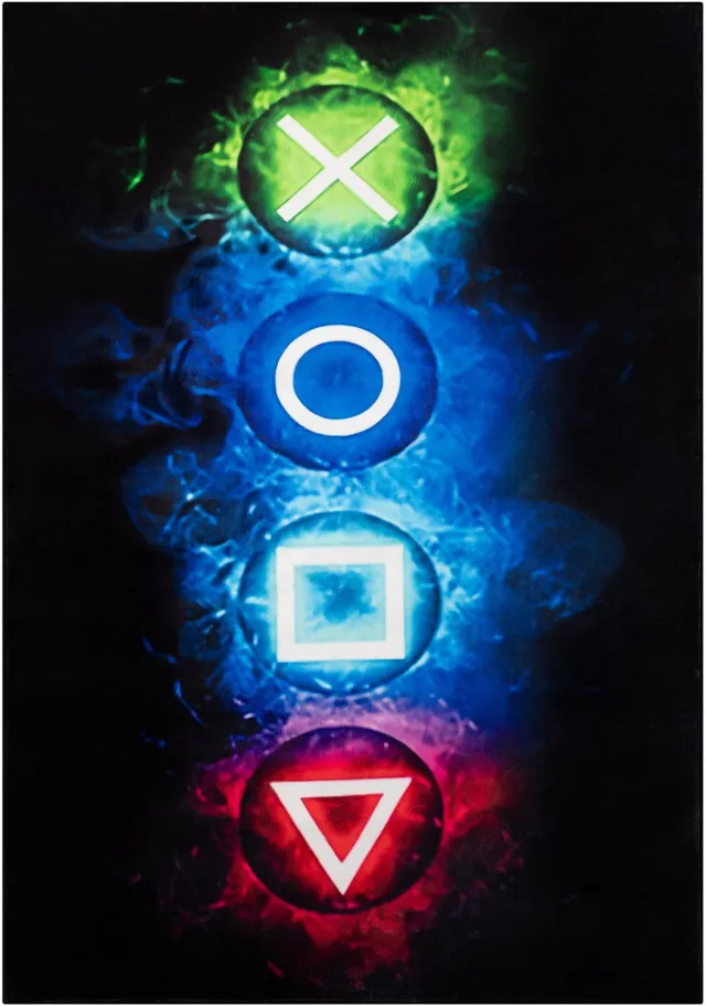 Tapiso COSMO GAME Gaming Tapijt Gamer Vloerkleed voor Jeugdkamer & Game Room Neon Game Symbolen Design Antislip - 200x300 Zwart Multicolor