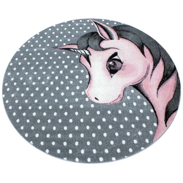 Dutch XXL Rond Kindervloerkleed | Tapijt | Kids | Eenhoorn | Roze | 120x120 cm