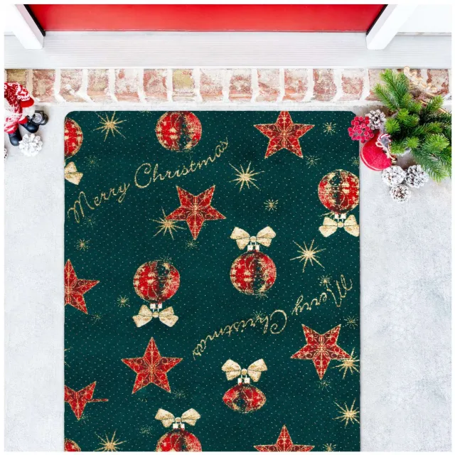 ANRO Merry Christmas Kerst vloerkleed Groen - Glitter, foto 4