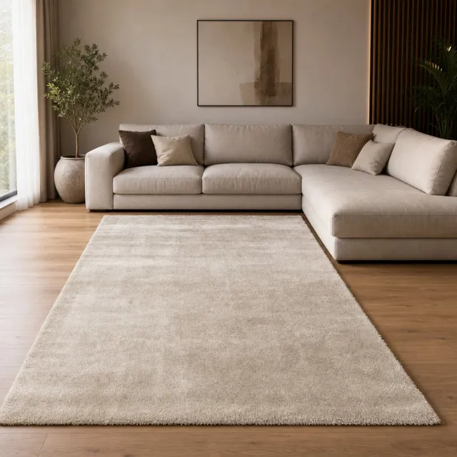 Muratap Comfy Premium - Luxe Effen Vloerkleed Wasbaar Uni Beige, foto 2