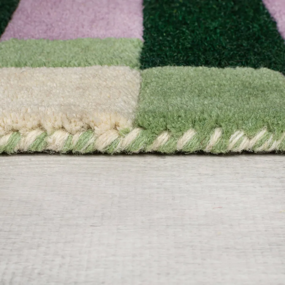 Flair Rugs Kai wollen vloerkleed met rand groen, foto 4